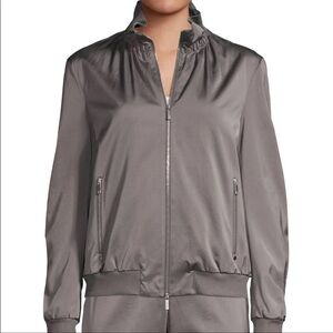 Lafayette 148 New York Rock Gray Kiki Satin Viscose Bomber Jacket $698